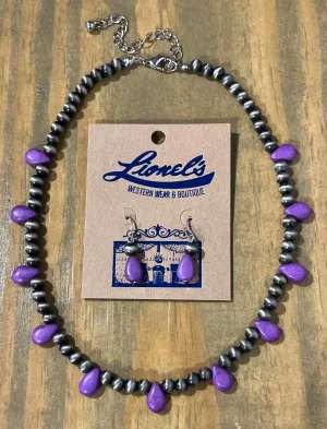 Purple & Navajo Pearl Fashion Necklace w/ Earrings