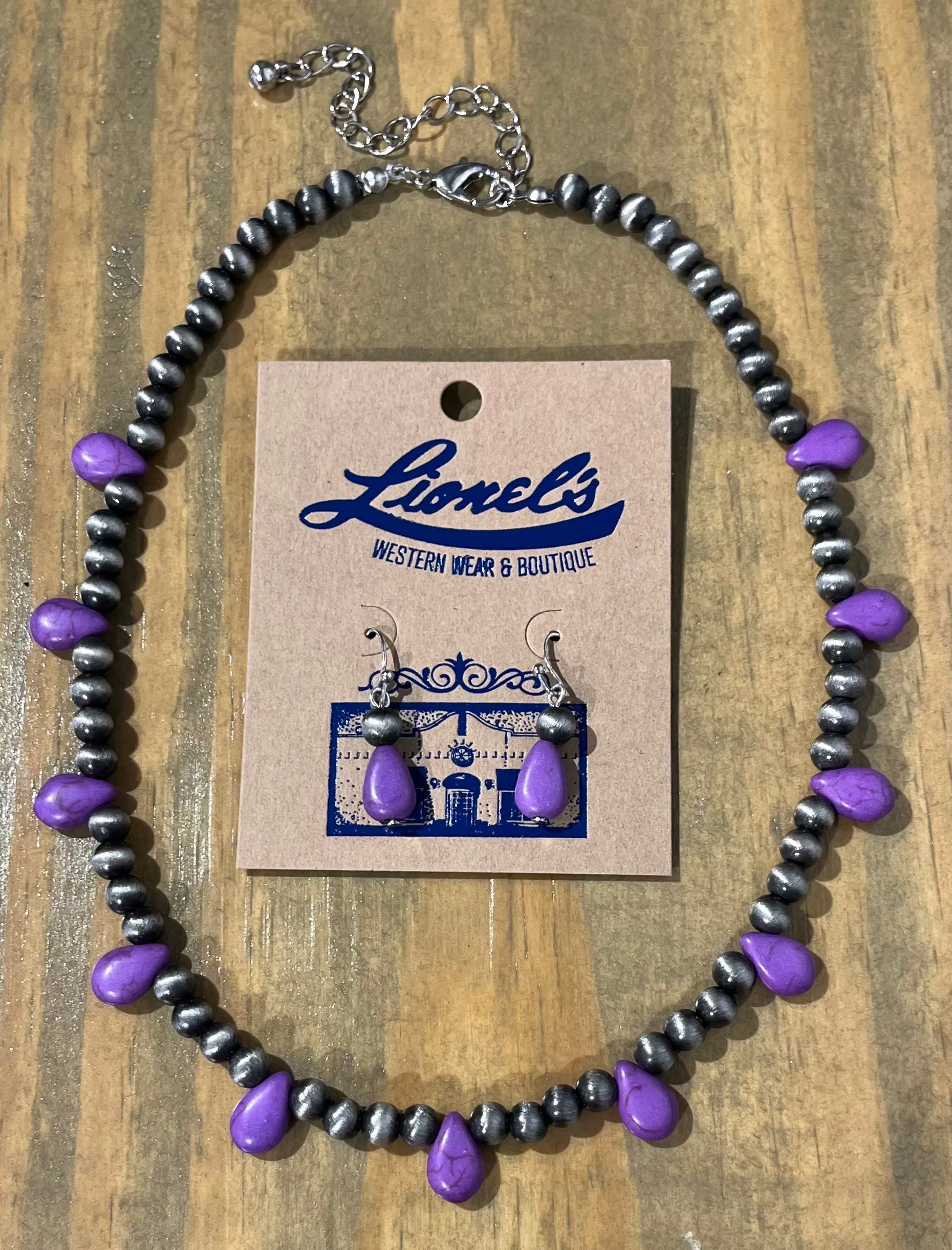 Purple & Navajo Pearl Fashion Necklace w/ Earrings