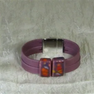 Purple Pink Leather Bracelet with Radiant Orchid  Focus