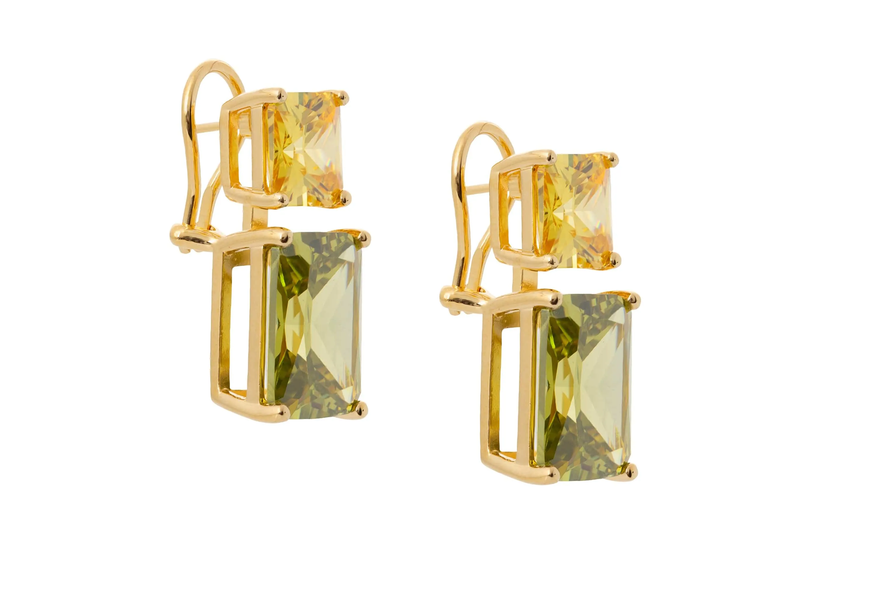 Rectangle Two Tone Green Drop Earrings