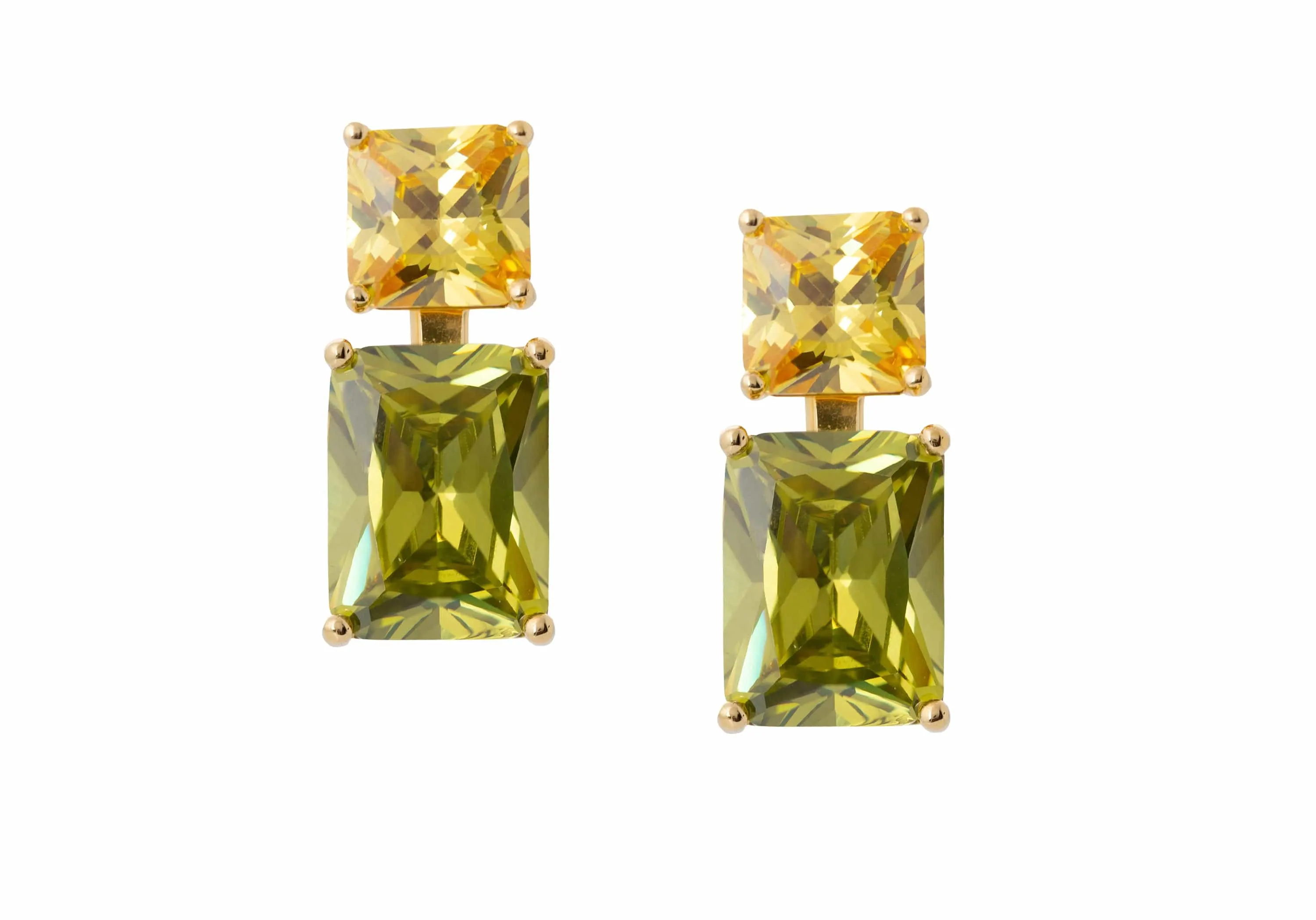 Rectangle Two Tone Green Drop Earrings