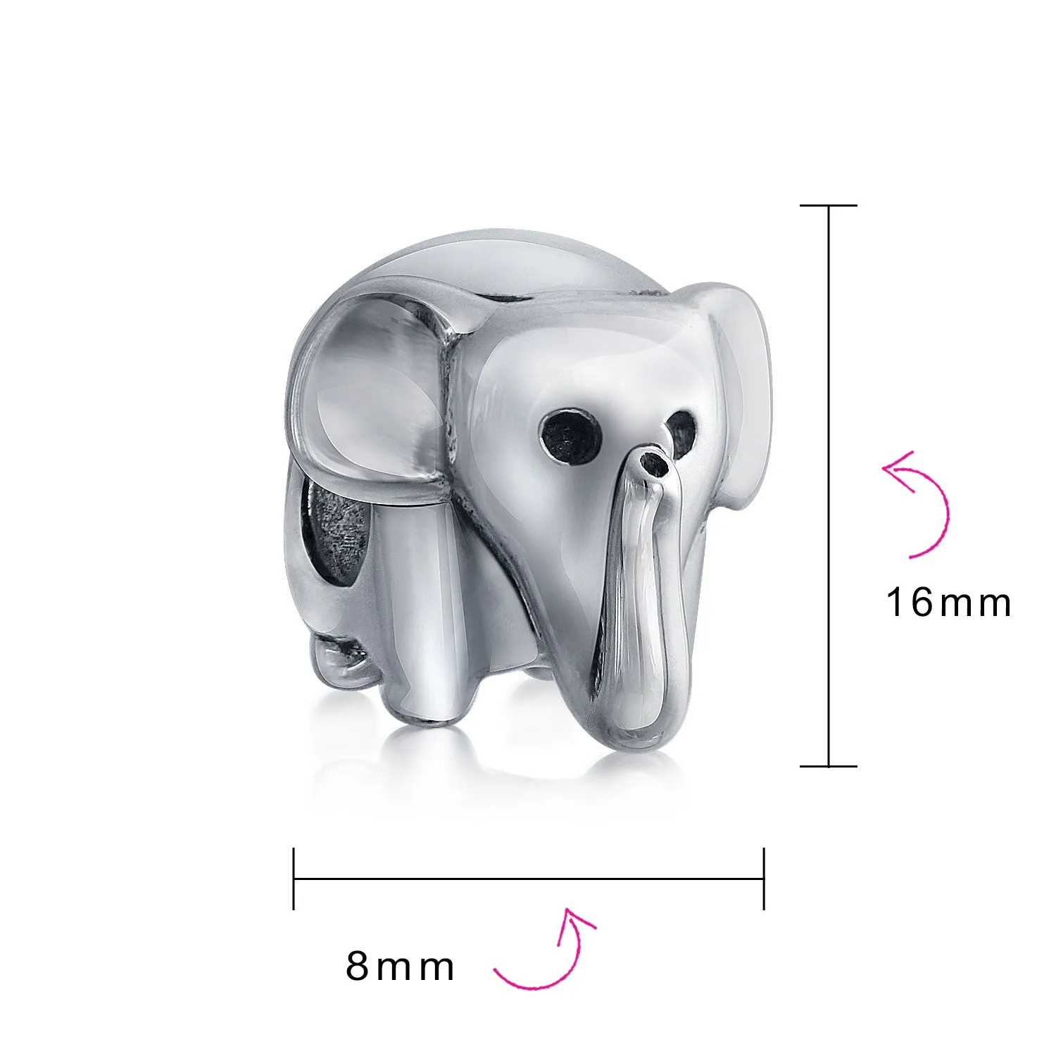 Red Heart Elephant Charm Bead in Sterling Silver for European Bracelets