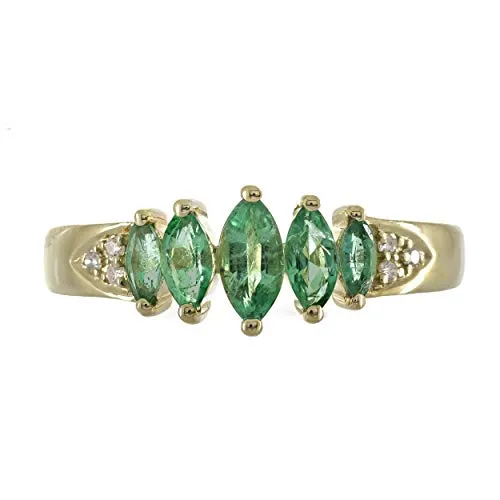 Regal Charm: Esther 10K Yellow Gold Marquise-Cut Natural Zambian Emerald Ring