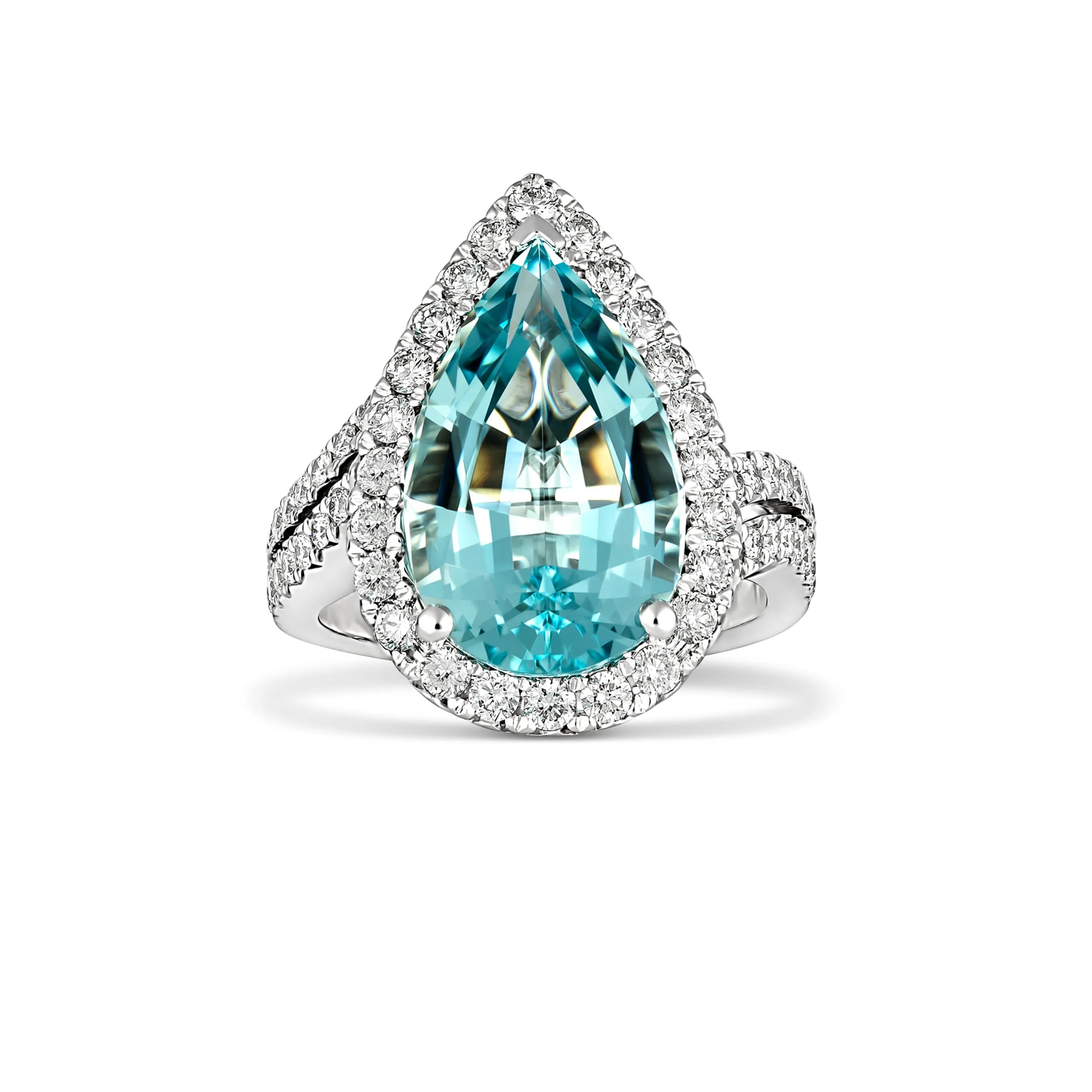 Regal Collection® Pear Cut Aquamarine and Diamond Halo Ring | White Gold