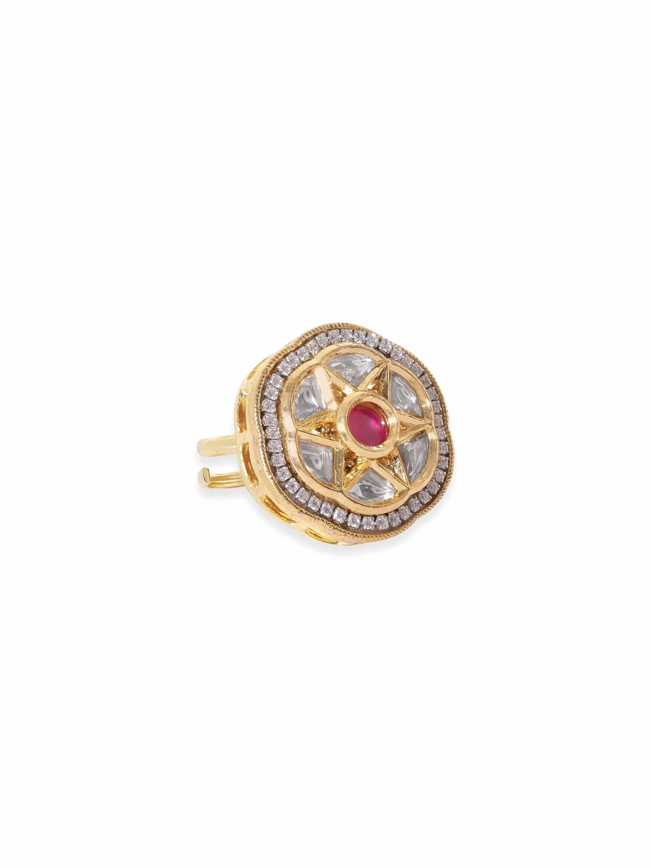 Rubans 22K Gold plated kundan studded statement ring