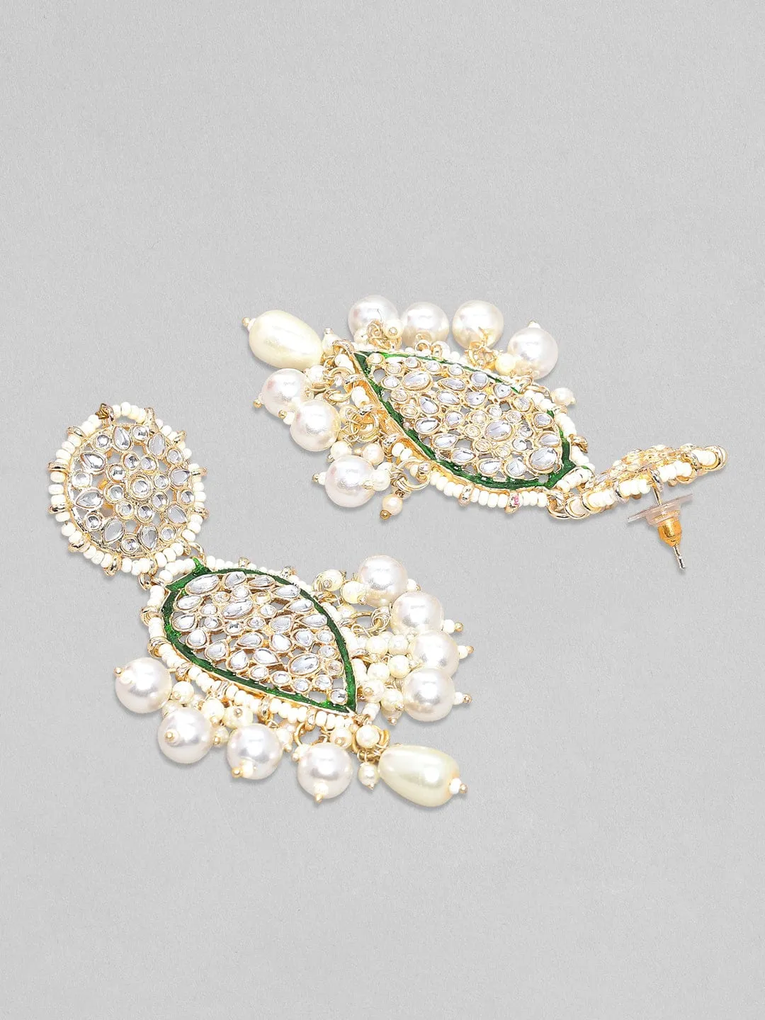 Rubans Kundan And Green Enameled Maangtikka and Earrings Set