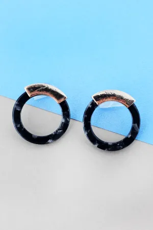 SALE! Black Marbled and Goldtone Circle Earrings