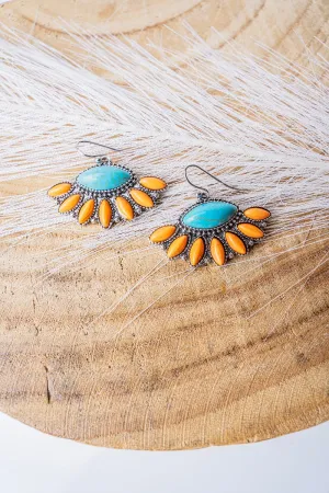 SALE! Orange and Turquoise Prescott Silvertone Earrings