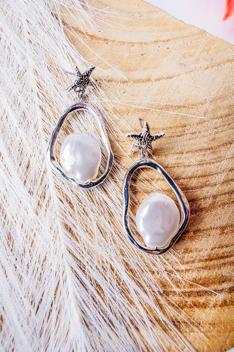 SALE! Pearl Cove Silvertone Starfish Drop Earrings