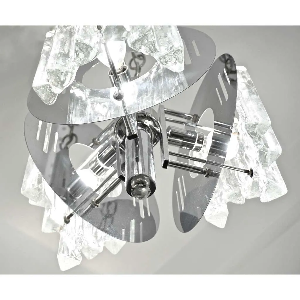 Salviati 1950 Italian Sculptural Modern Nickel Crystal Clear Glass Chandelier