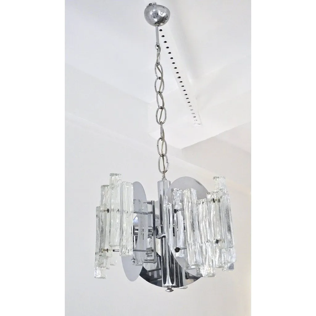 Salviati 1950 Italian Sculptural Modern Nickel Crystal Clear Glass Chandelier