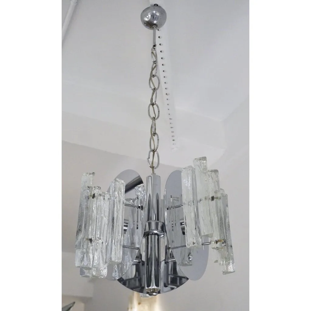 Salviati 1950 Italian Sculptural Modern Nickel Crystal Clear Glass Chandelier