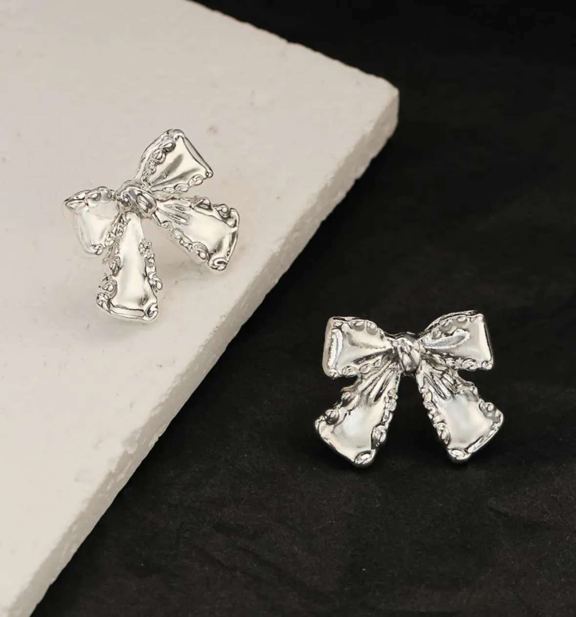 SILVER BOW Stud Earrings- Vivian-Lu