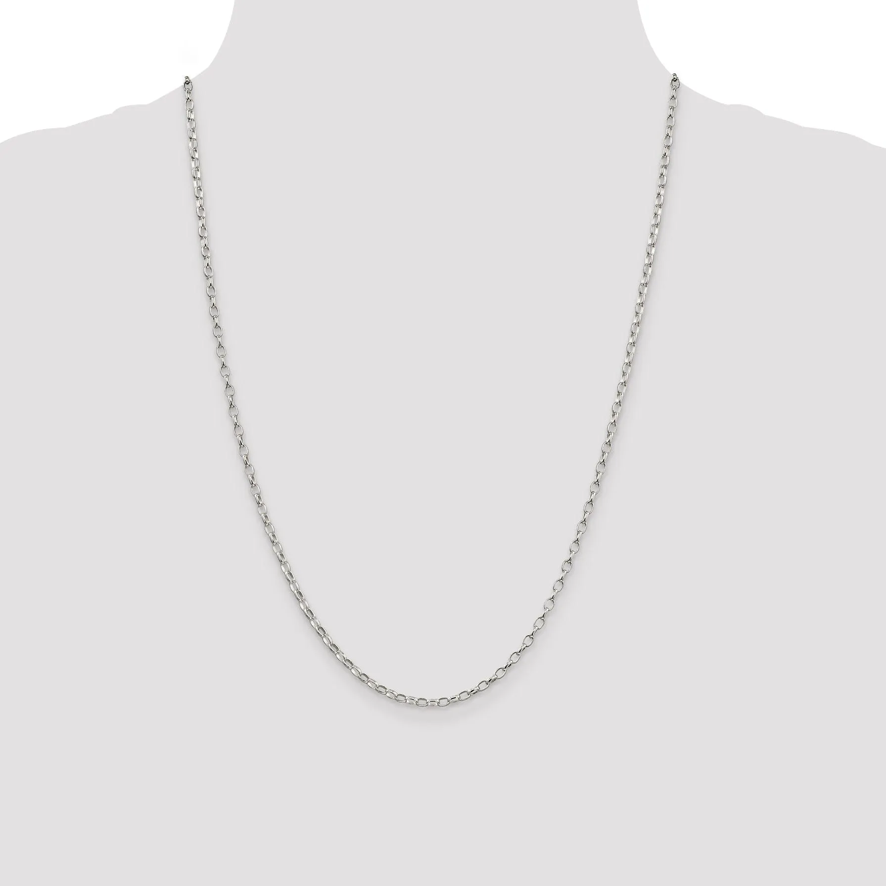 Silver Polished 2.50-mm Oval Rolo Necklace