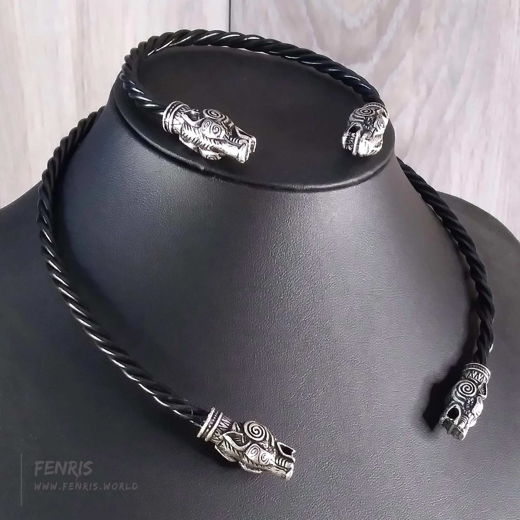 Silver Torc Wolf Necklace Bracelet Set  | Fenris