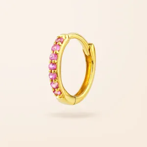 Single 14K Gold Pink Sapphire Huggie Earring