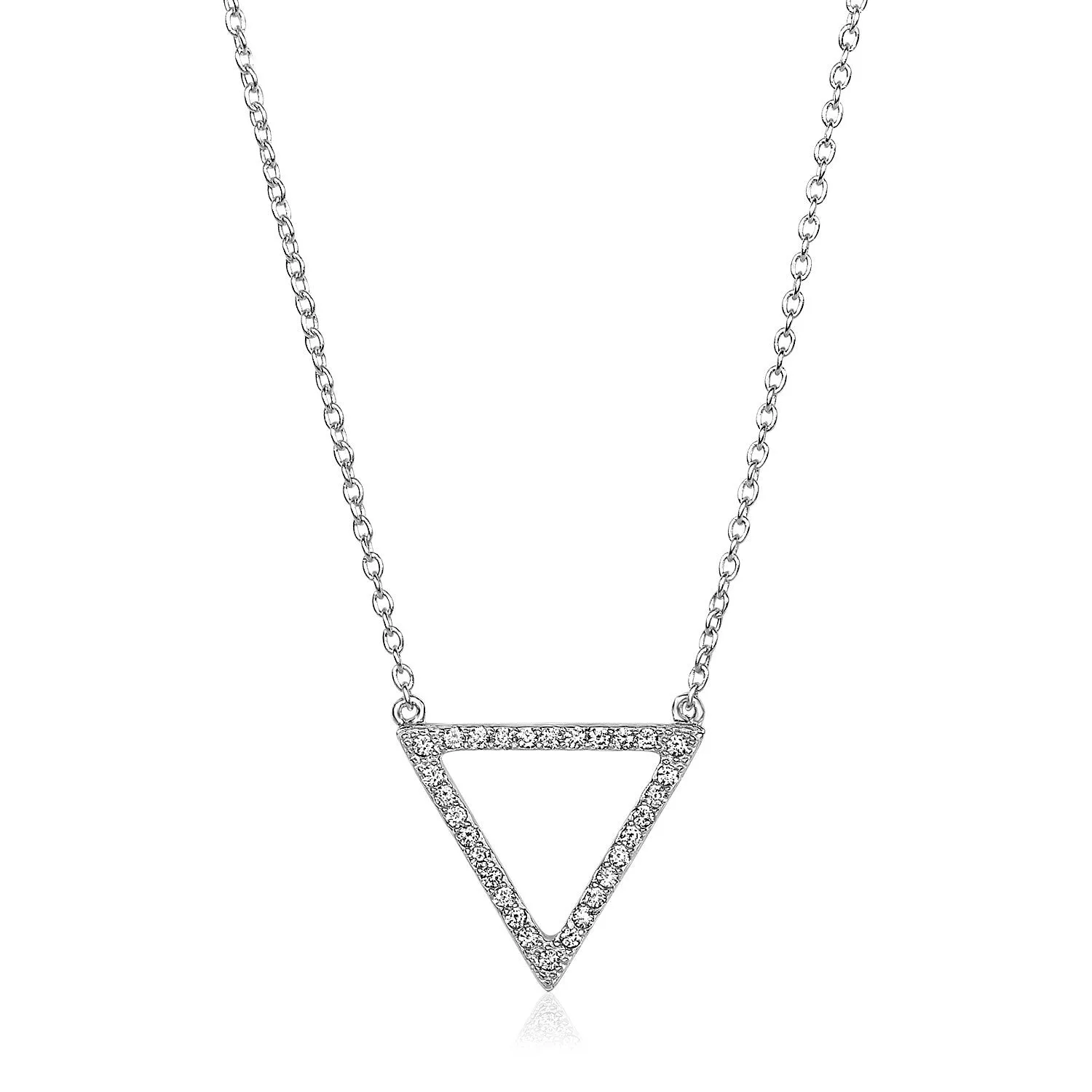 Size: 18'' - Sterling Silver Triangle Necklace with Cubic Zirconias