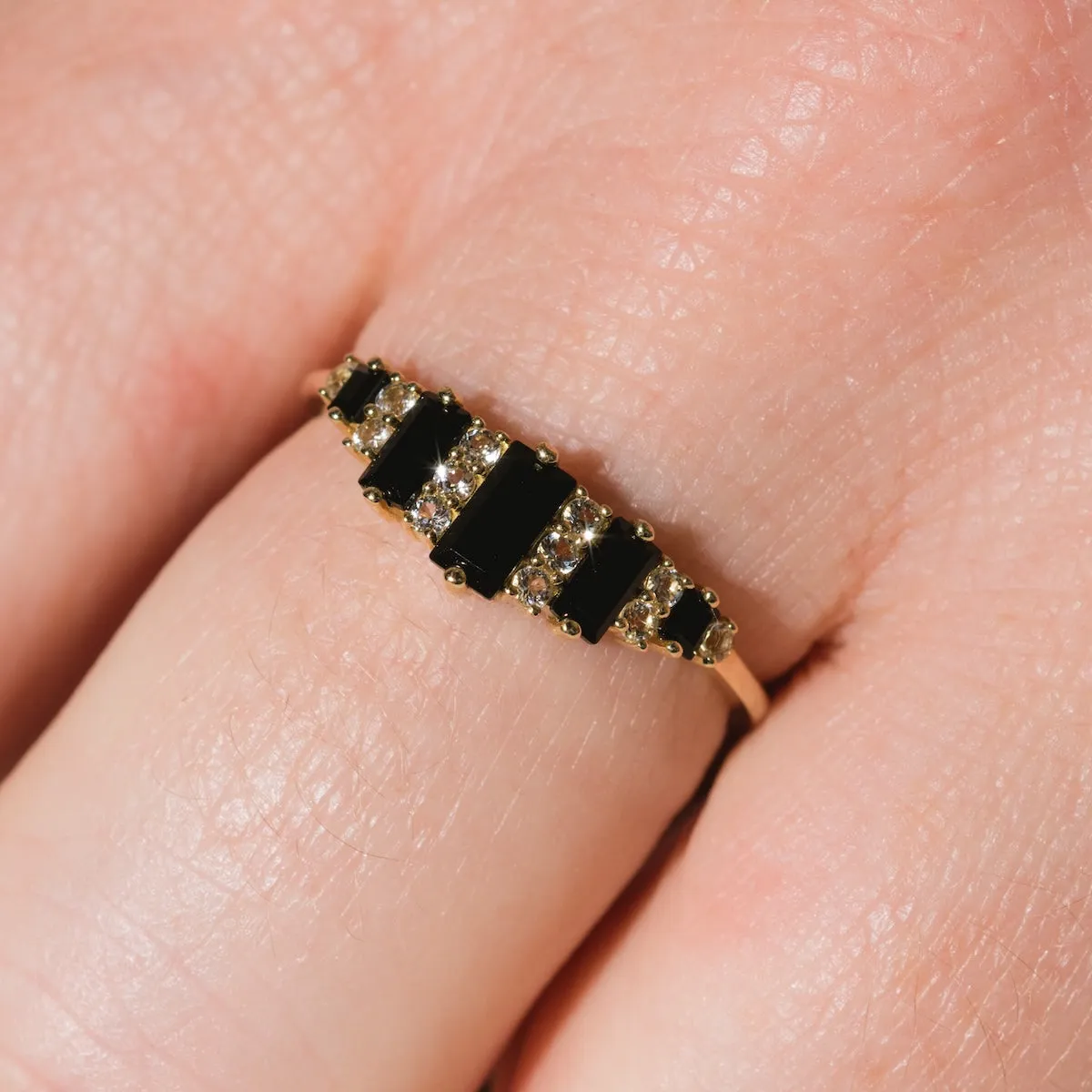 Solid Gold Black Agate Crown Ring