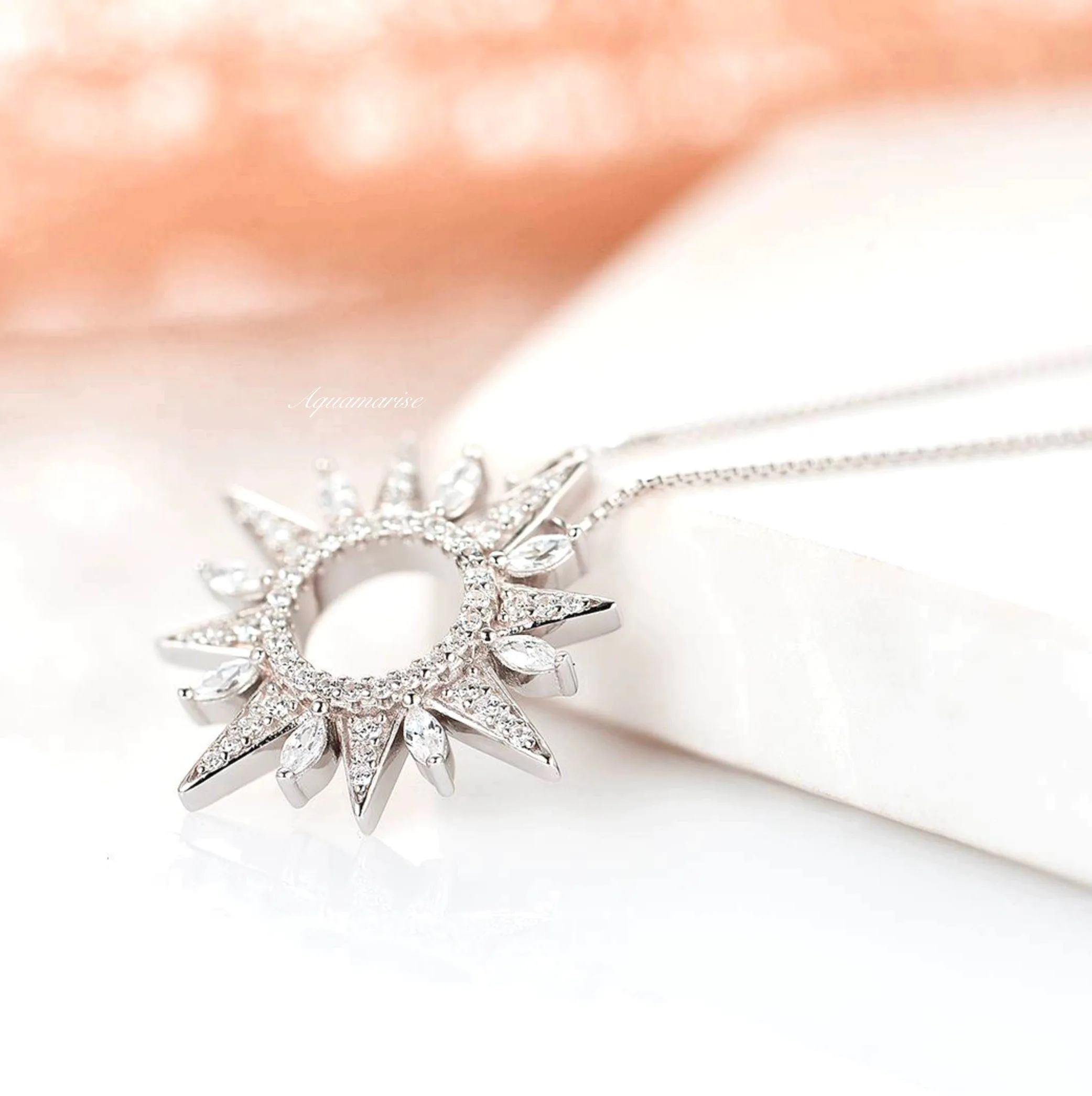 Starburst Diamond Necklace- Sterling Silver