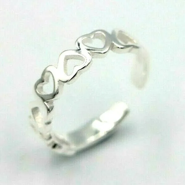 Sterling Silver 925 Delicate Adjustable Heart Toe Ring