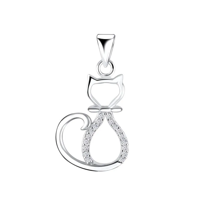 Sterling Silver Cat CZ Pendant