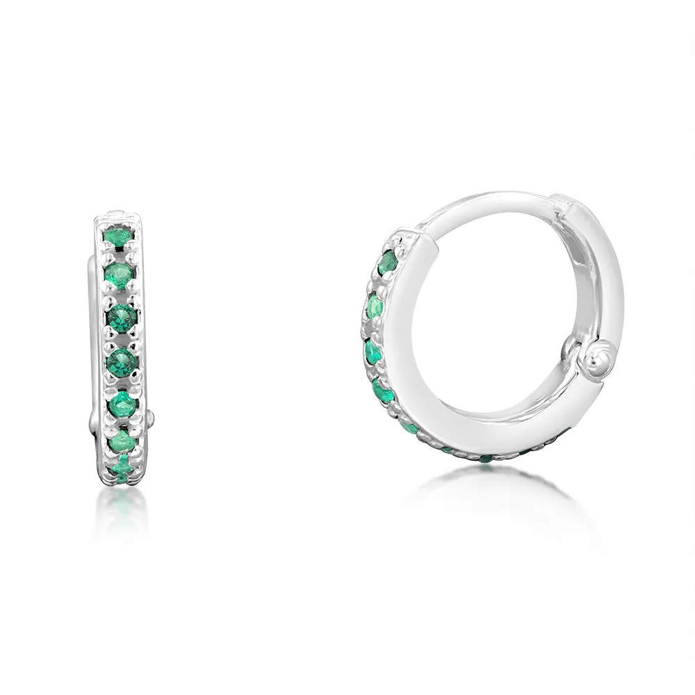 Sterling Silver Green Cubic Zirconia Sleeper Earrings