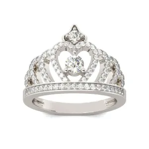 Sterling Silver Zircon Heart Shaped Princess Crown Tiara Ring