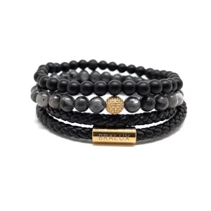 The Gold Plated Duo Black Leather Stack SS