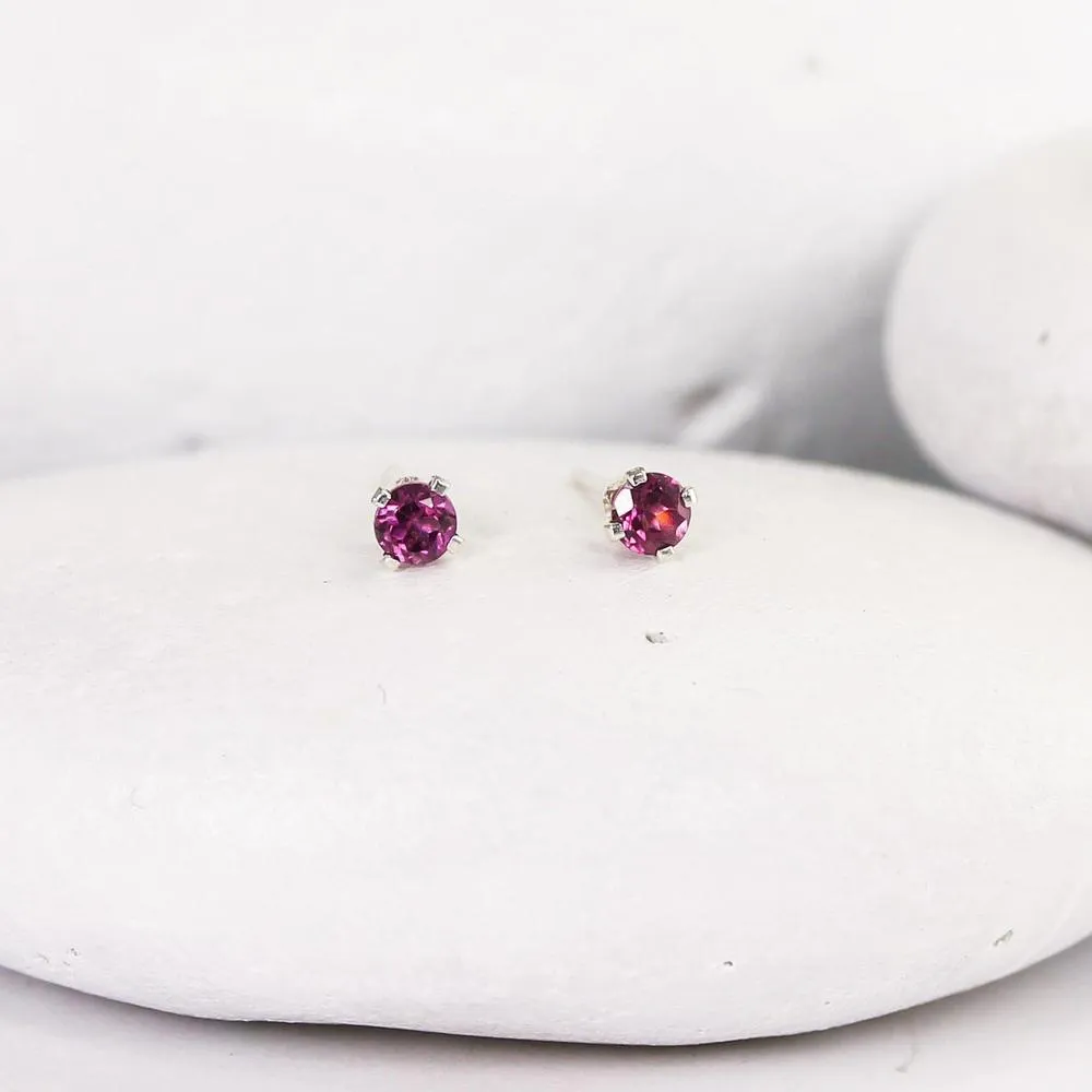 Tiny Silver Rhodolite Garnet Studs