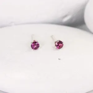 Tiny Silver Rhodolite Garnet Studs