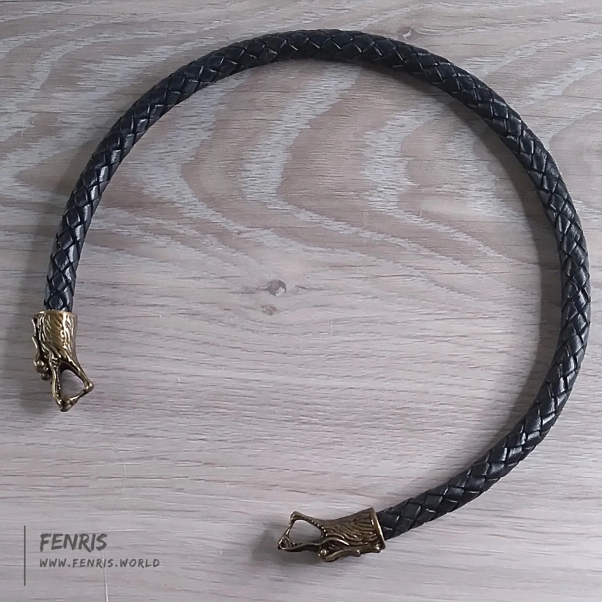 Torc Bronze Dragon Black Leather Viking Style | Fenris