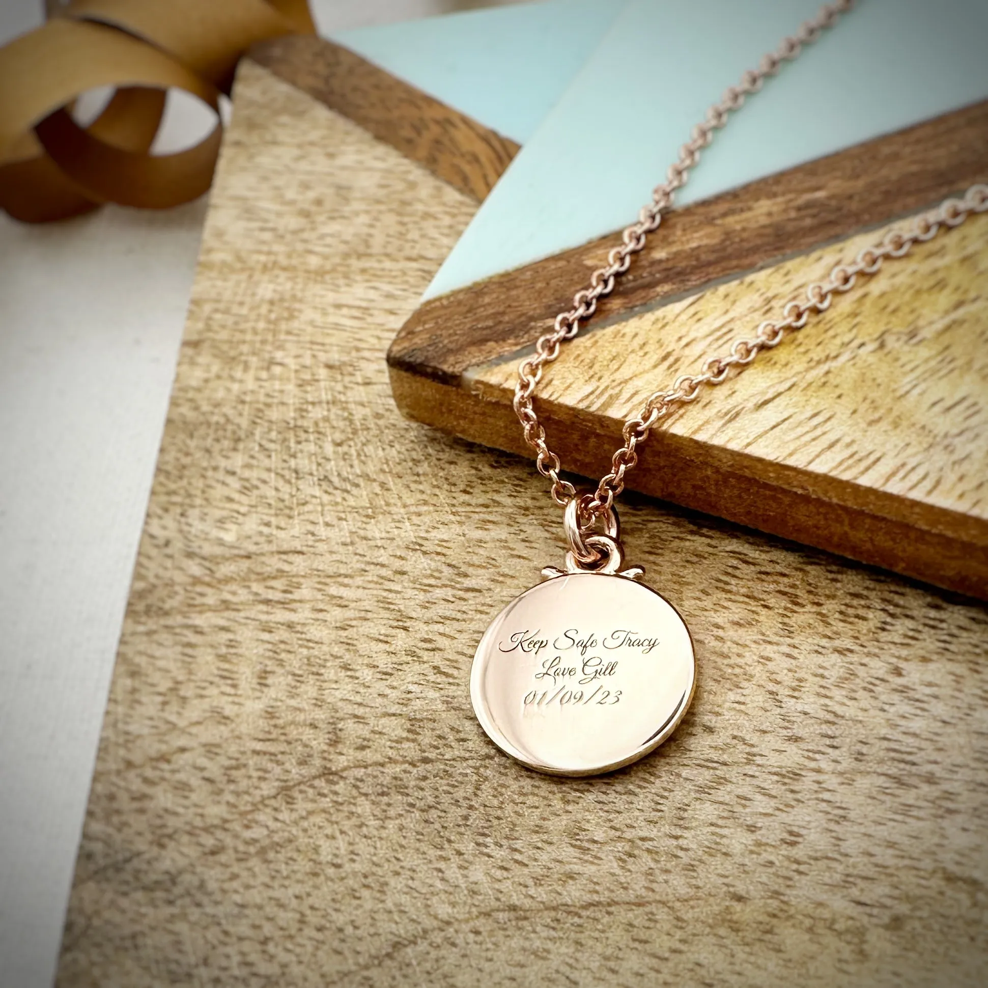 Travel Safe Compass Personalised Solid Rose Gold Necklace