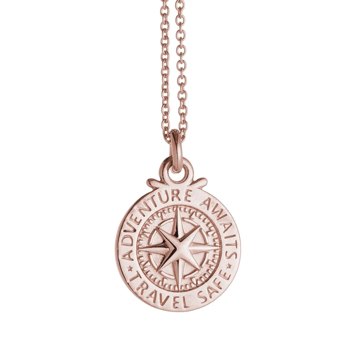 Travel Safe Compass Personalised Solid Rose Gold Necklace