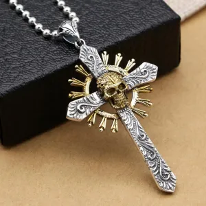 Two Tone Skull Cross Necklace