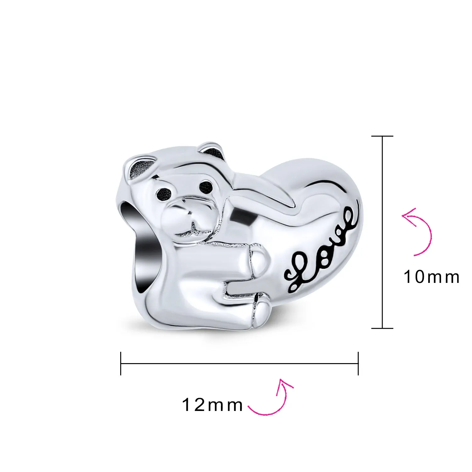 Valentine LOVE Heart Teddy Bear Charm Bead for Tween Daughter Sterling Silver