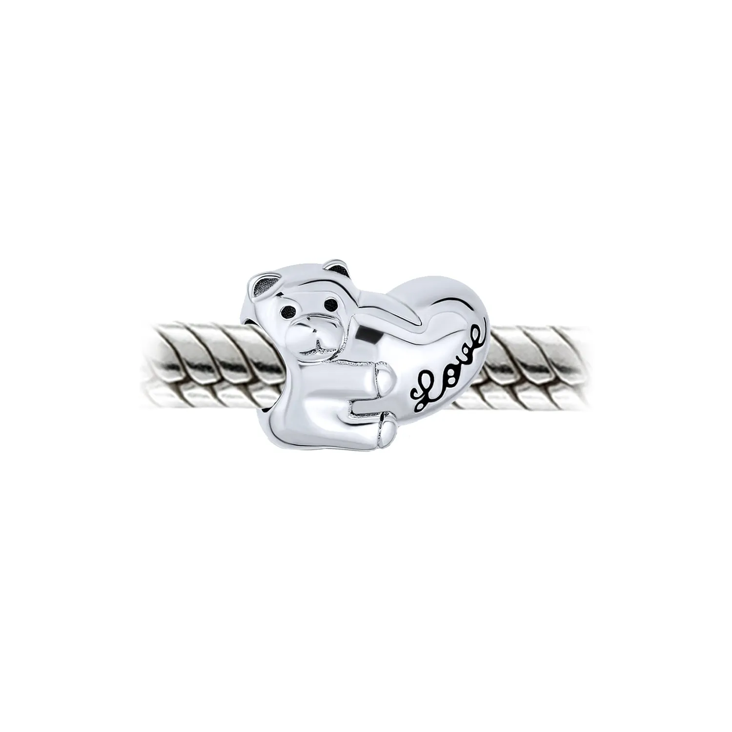 Valentine LOVE Heart Teddy Bear Charm Bead for Tween Daughter Sterling Silver