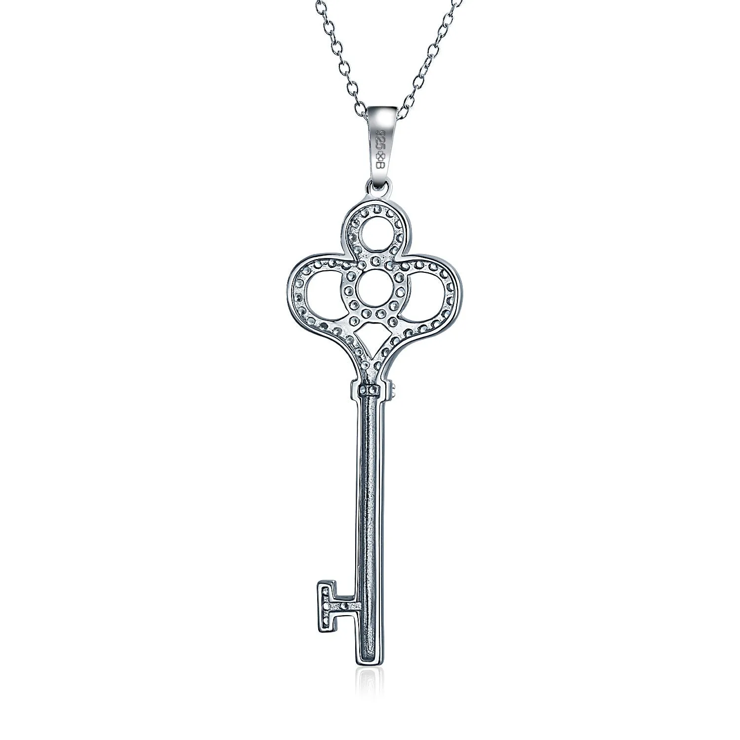 Victorian Style Crown Key Pendant Necklace with CZ in 14K Gold Plated Silver