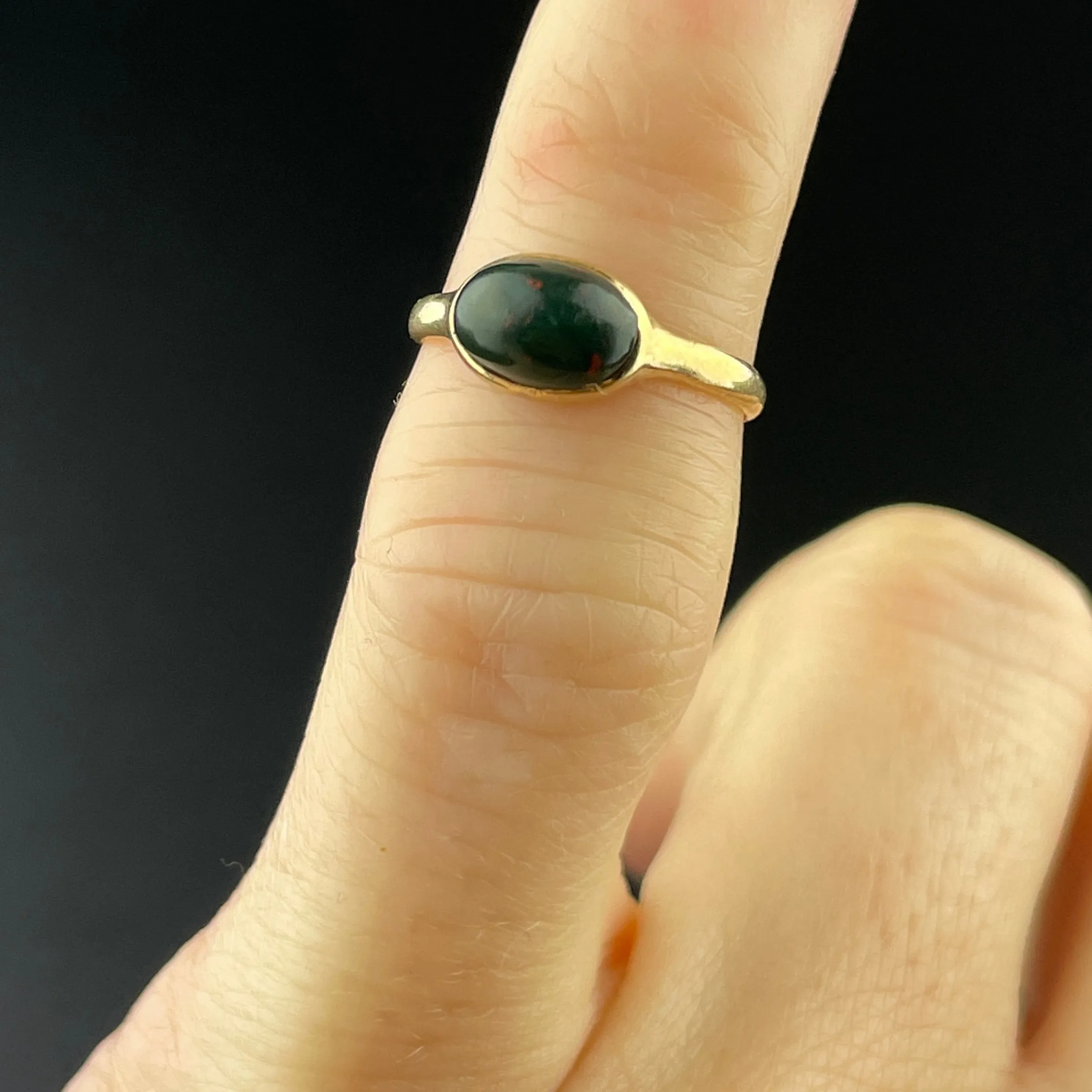 Vintage Art Deco 14K Gold Bloodstone Ring, Sz 1