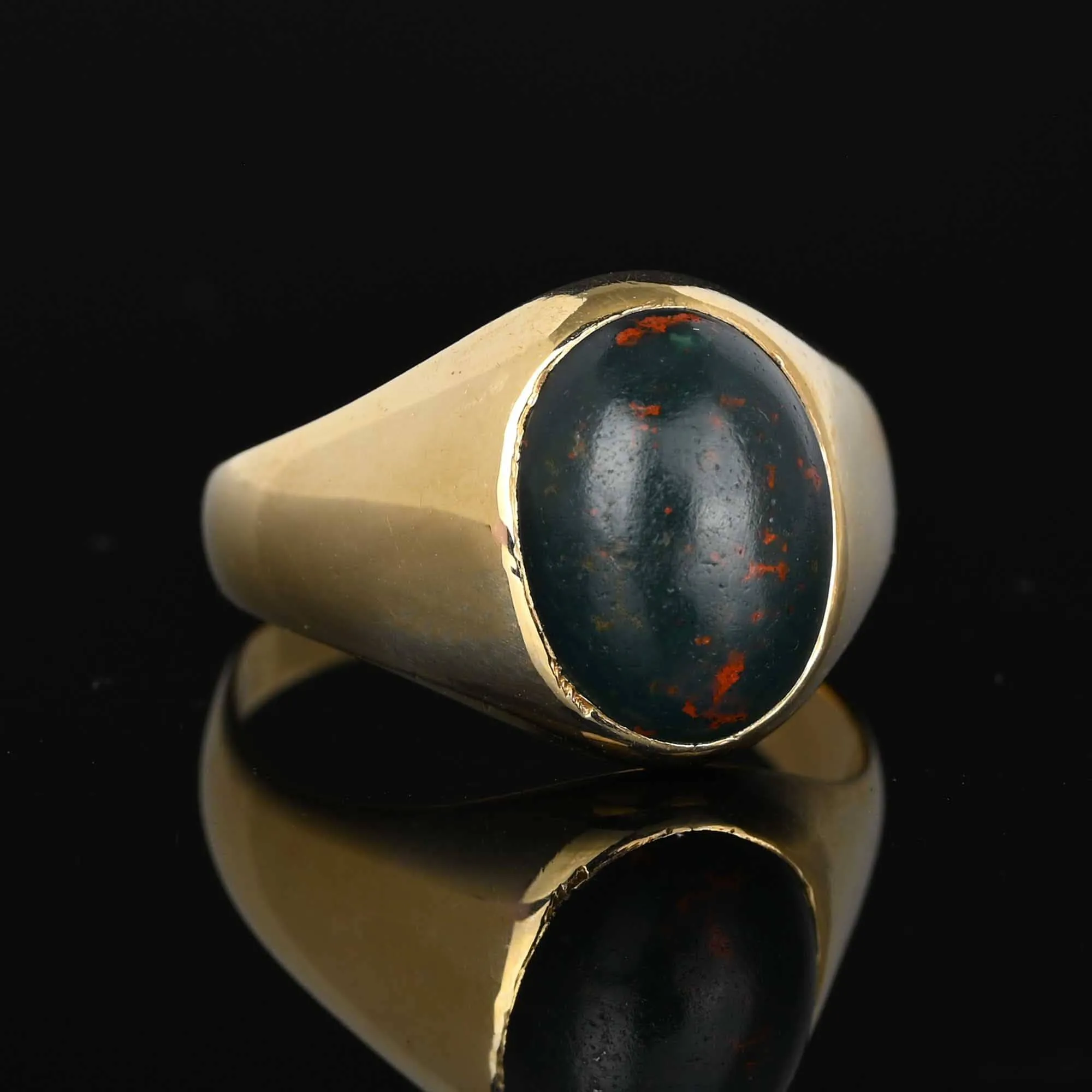 Vintage Cabochon Bloodstone Signet Ring 10K Gold