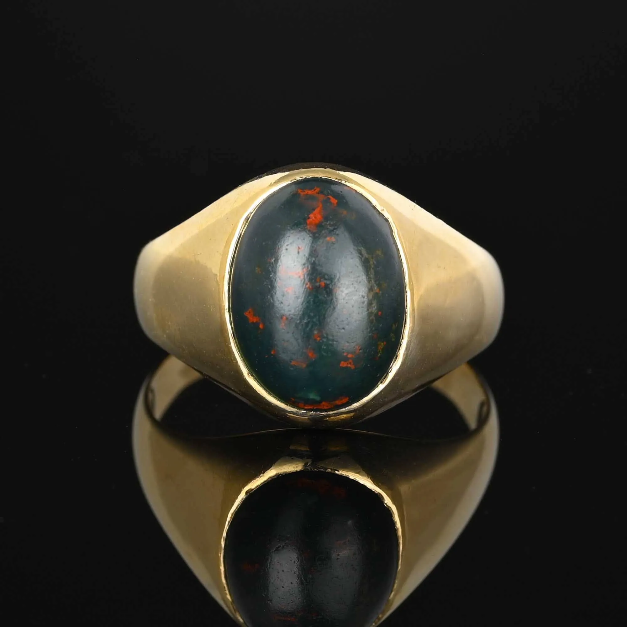 Vintage Cabochon Bloodstone Signet Ring 10K Gold