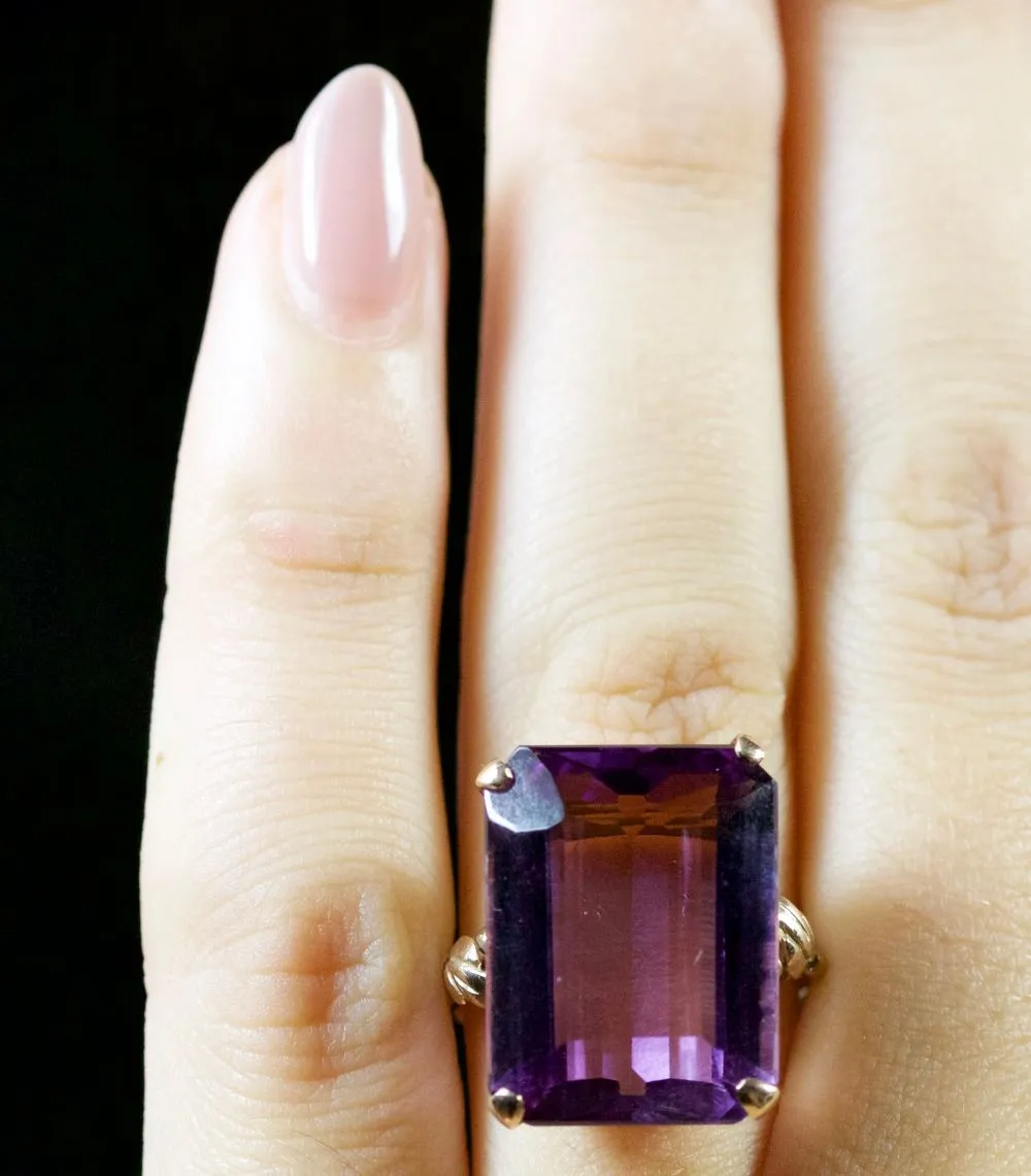 Vintage Large Amethyst Ring 9Ct Circa 1960