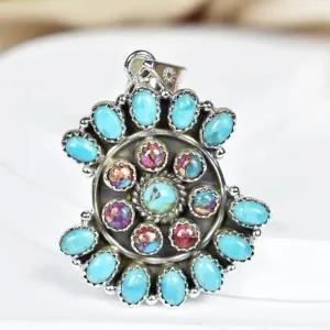 Vintage Pink Copper Turquoise & Mohave Turquoise 925 Sterling Silver Pendant