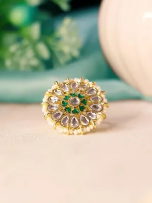 White And Green Kundan Ring