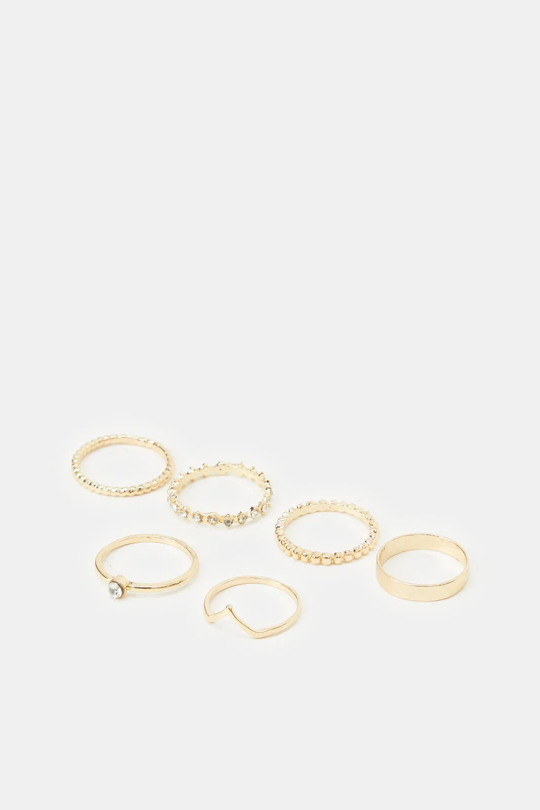 Women Gold Rhinestones Ring Set (Pack of 6)