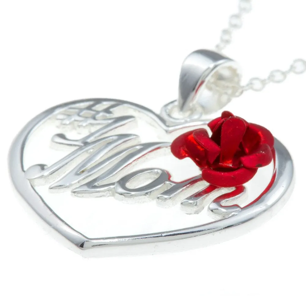 Women's #1 Mom Heart Necklace in Sterling Silver