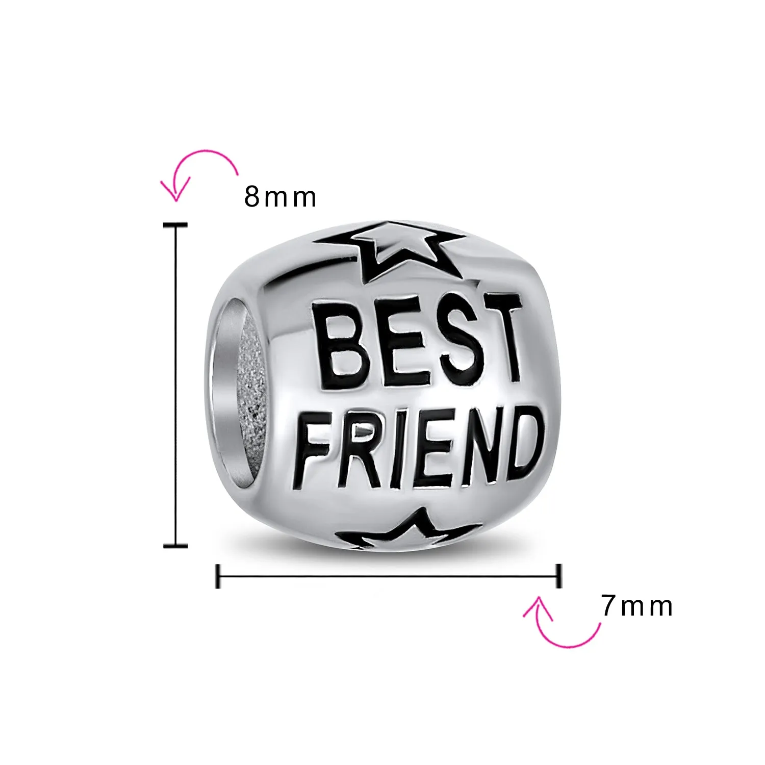 Word Best Friend Star BFF Charm Bead Sterling Silver for European Bracelet