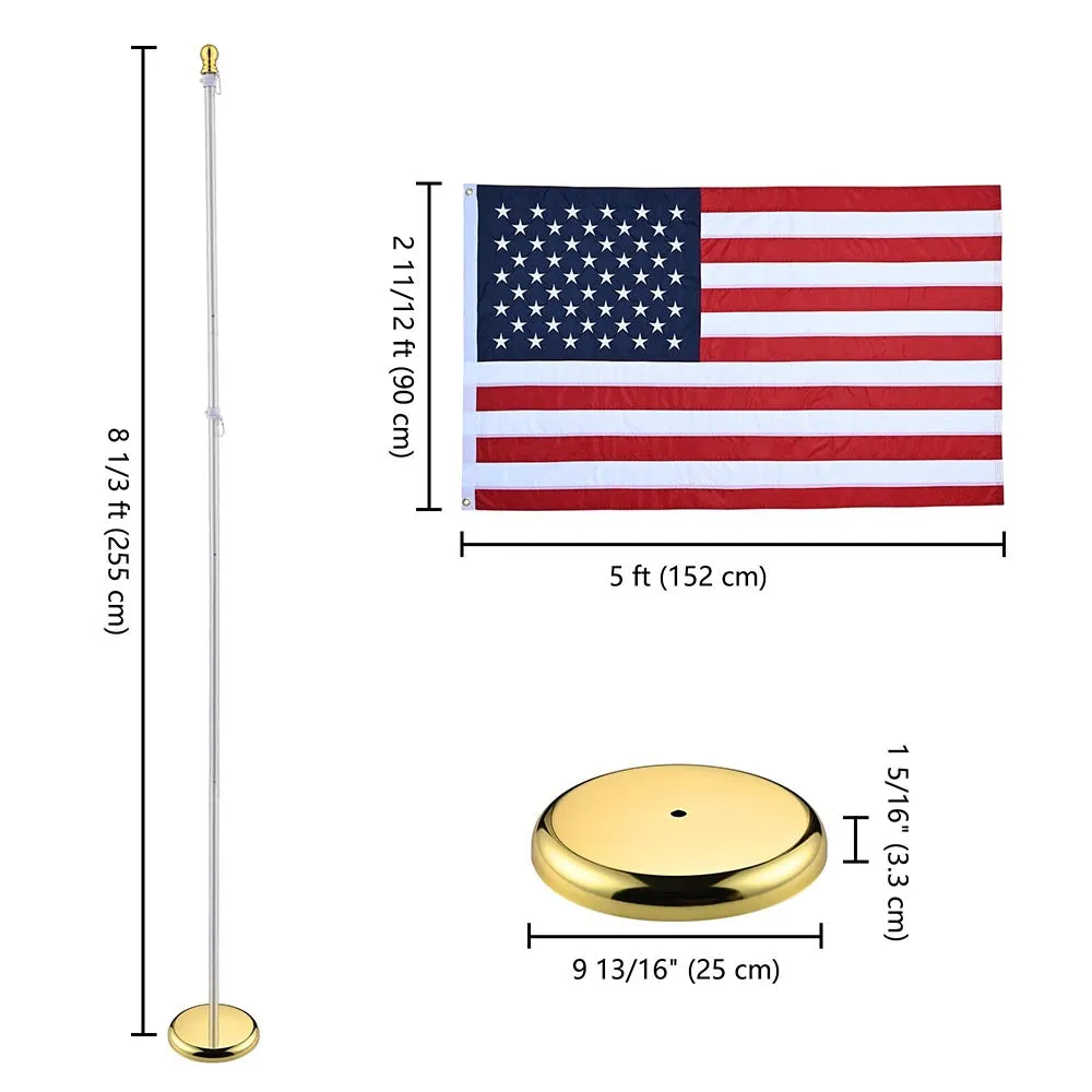 Yescom 8' Indoor Flagpole with Stand US Flag