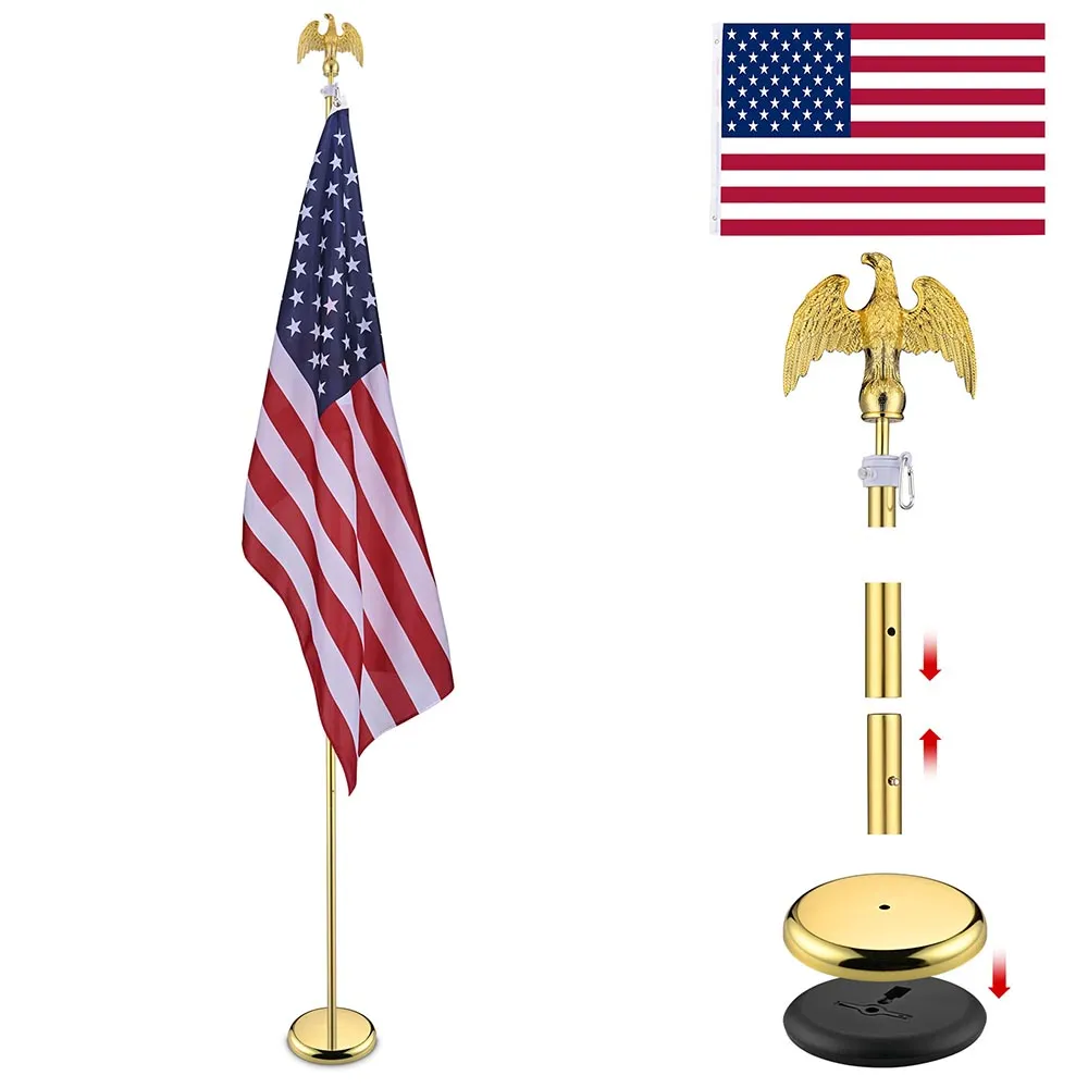 Yescom 8' Indoor Flagpole with Stand US Flag